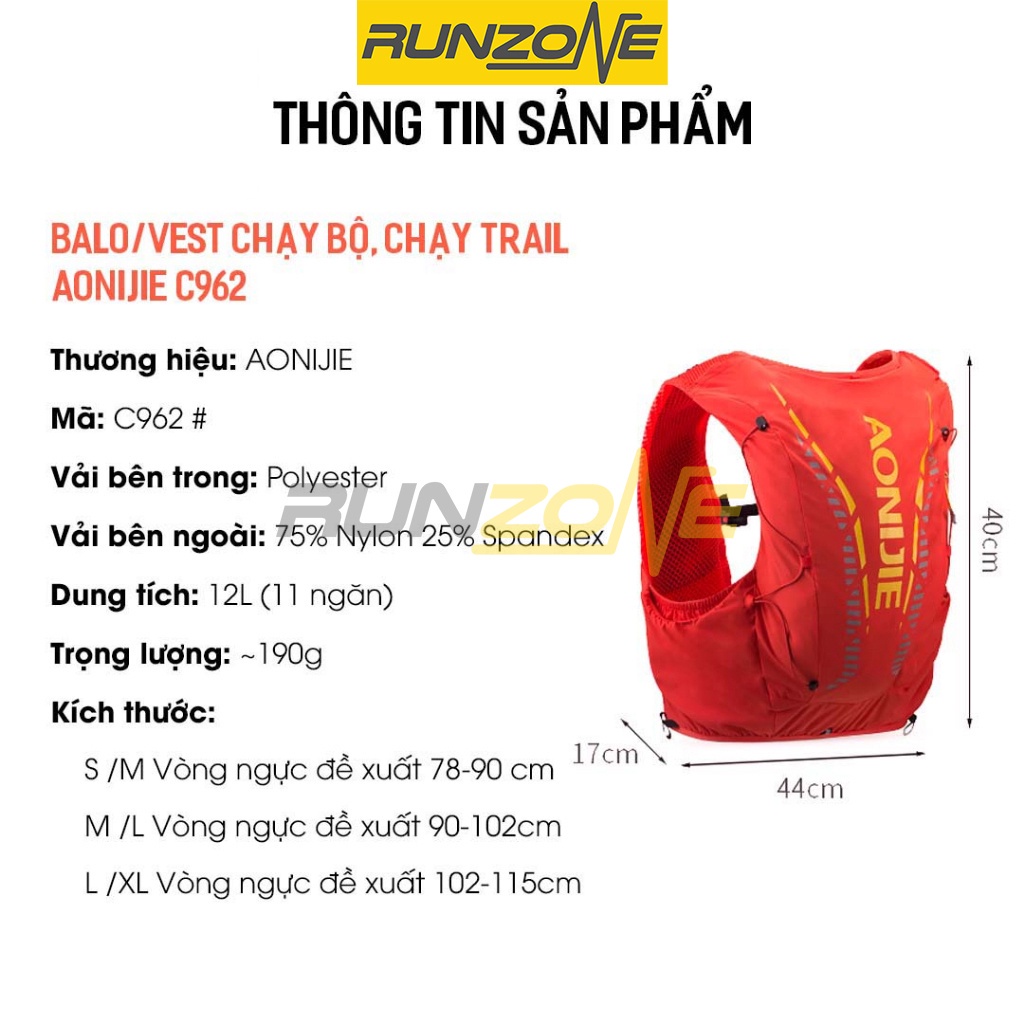 Balo Chạy Bộ Chạy Trail Dung Tich 12L Aonijie C962 - RunZone