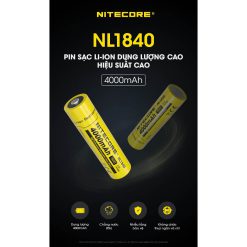Pin sạc NITECORE NL1840 18650 dung lượng 4000mah- Dùng Đèn HC60. HC45, HC75-RunZone