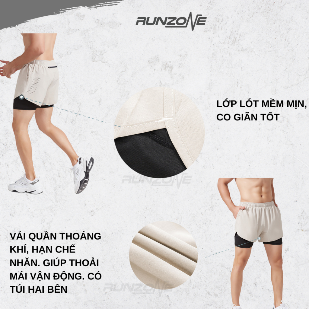 Quần chạy bộ nam RunZone có 4 túi lót trong đựng điện thoại thoáng khí nhẹ nhanh khô tiện dụng